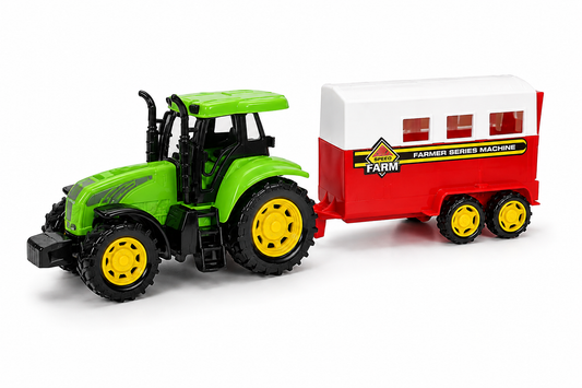 TRAKTOR Z PRZYCZEPĄ DO PRZEWOZU ZWIERZĄT ZESTAW FARMERSKI 34CM E1437 EMAJ