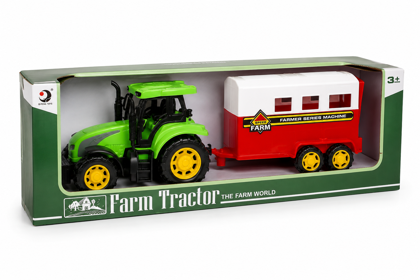 TRAKTOR Z PRZYCZEPĄ DO PRZEWOZU ZWIERZĄT ZESTAW FARMERSKI 34CM E1437 EMAJ