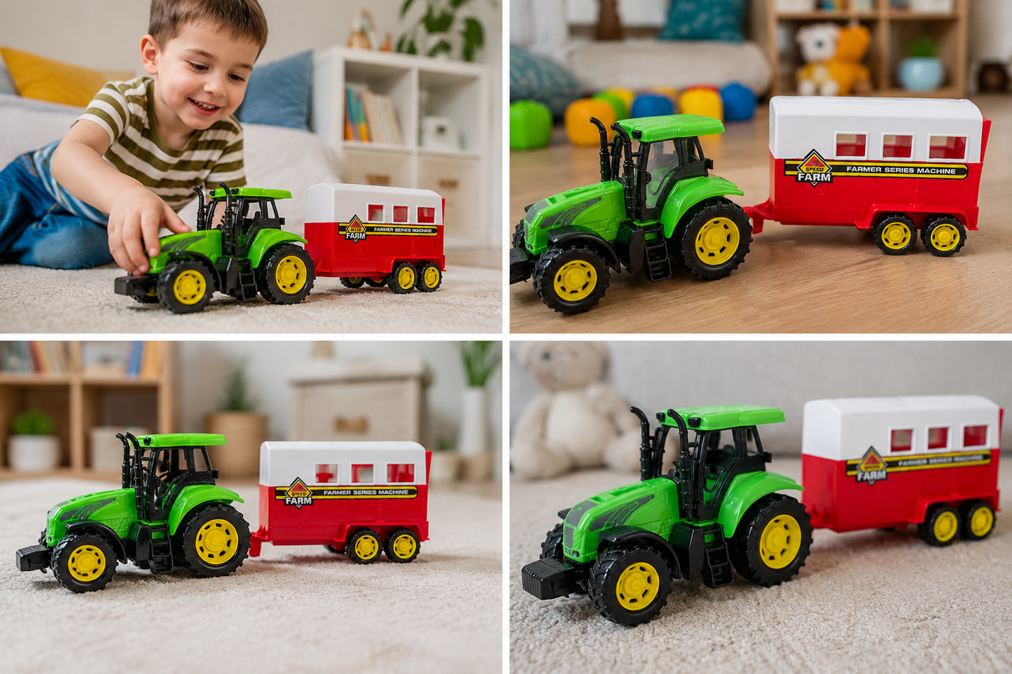 TRAKTOR Z PRZYCZEPĄ DO PRZEWOZU ZWIERZĄT ZESTAW FARMERSKI 34CM E1437 EMAJ