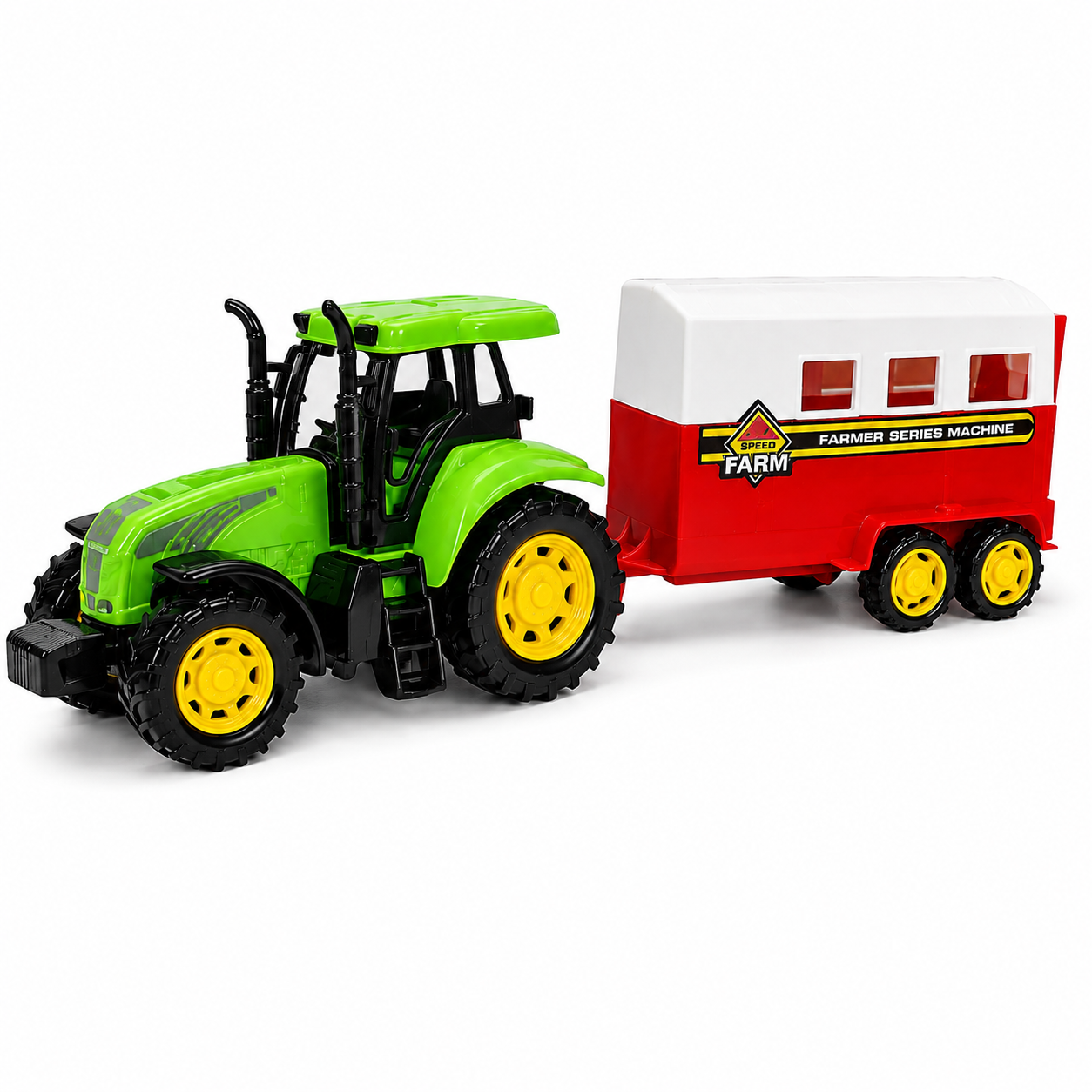 TRAKTOR Z PRZYCZEPĄ DO PRZEWOZU ZWIERZĄT ZESTAW FARMERSKI 34CM E1437 EMAJ