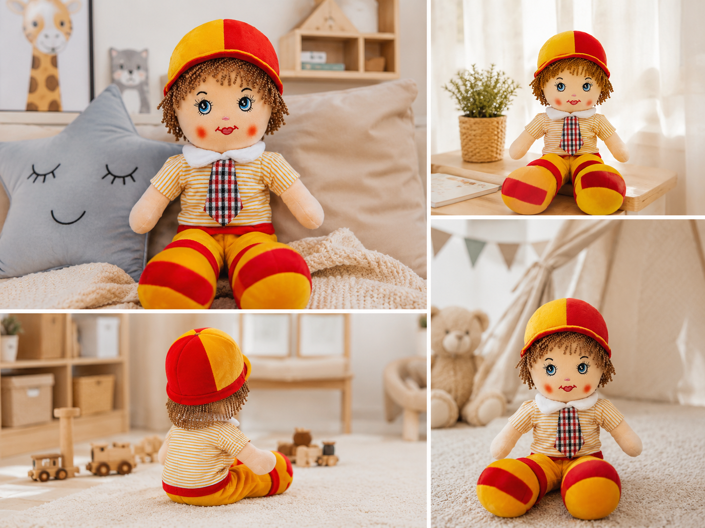 DUŻA LALKA SZMACIANA W KRAWACIE W STYLU RETRO SZMACIANKA 46CM E2254 EMAJ