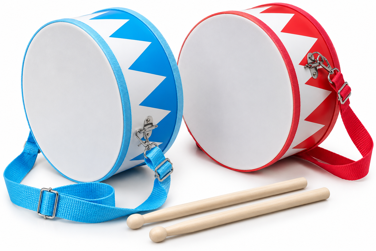 MUZYCZNY BĘBENEK DLA DZIECI Z PAŁECZKAMI 25CM + PASEK 2 KOLORY E2810 EMAJ