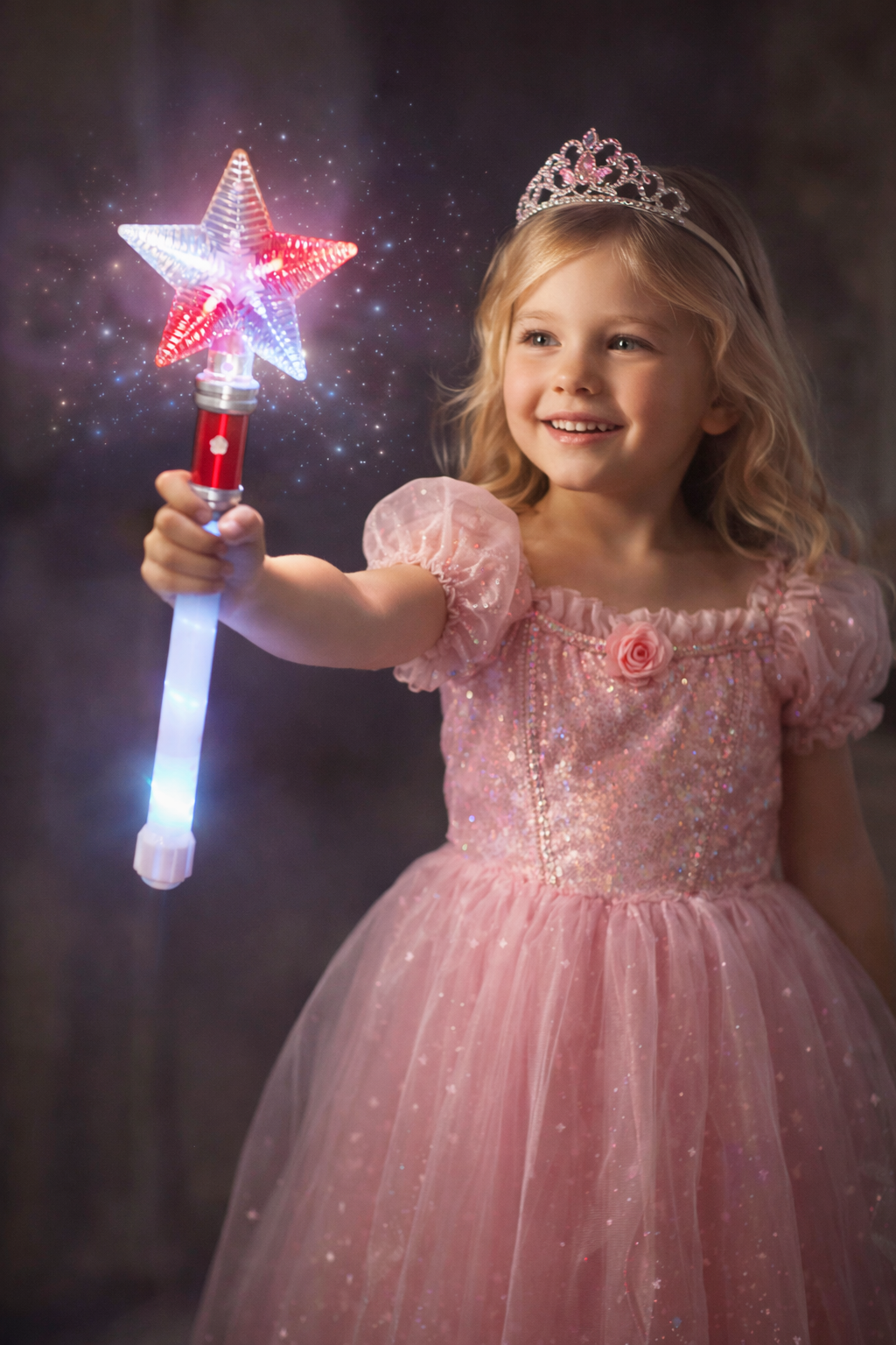 MAGICZNA RÓŻDŻKA LED KSIĘŻNICZKI 38 CM 3 TRYBY ŚWIECENIA BATERIE W ZESTAWIE GWIAZDA E1171 EMAJ