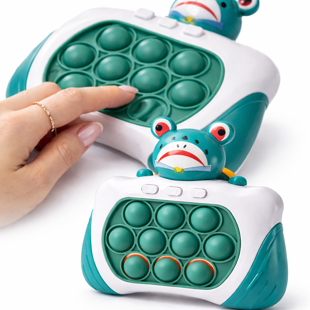 GRA POP IT PAN ŻABA SENSORYCZNA ANTYSTRESOWA DŻWIĘKI ŚWIATŁA 13CM E2311 EMAJ