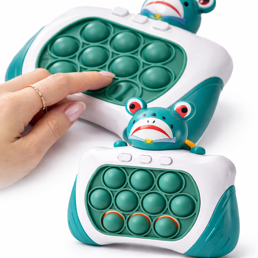 GRA POP IT PAN ŻABA SENSORYCZNA ANTYSTRESOWA DŻWIĘKI ŚWIATŁA 13CM E2311 EMAJ