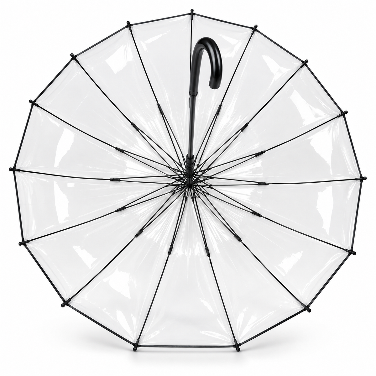 PARASOL PRZEZROCZYSTY Z CZARNYM WYKOŃCZENIEM 93CM 16 ROZPÓRNIKÓW E2021 EMAJ