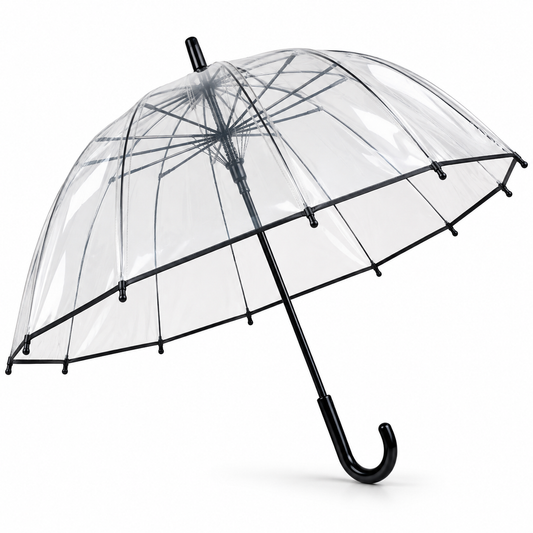 PARASOL PRZEZROCZYSTY Z CZARNYM WYKOŃCZENIEM 93CM 16 ROZPÓRNIKÓW E2021 EMAJ