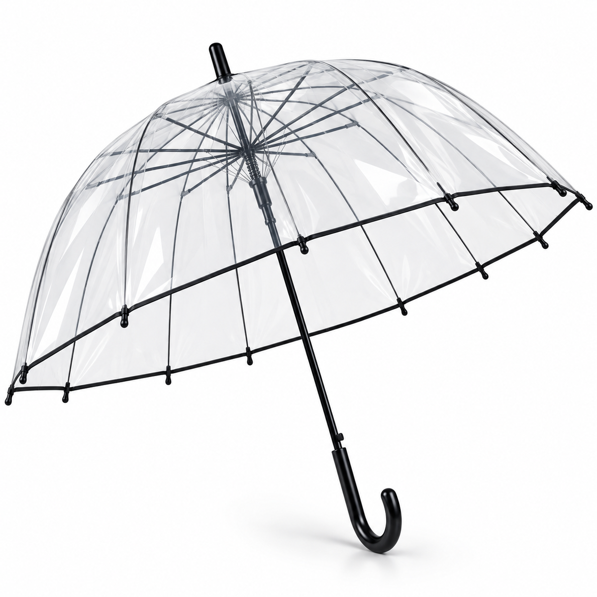 PARASOL PRZEZROCZYSTY Z CZARNYM WYKOŃCZENIEM 93CM 16 ROZPÓRNIKÓW E2021 EMAJ