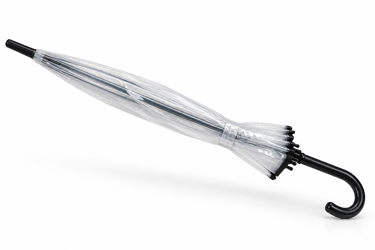 PARASOL PRZEZROCZYSTY Z CZARNYM WYKOŃCZENIEM 93CM 16 ROZPÓRNIKÓW E2021 EMAJ