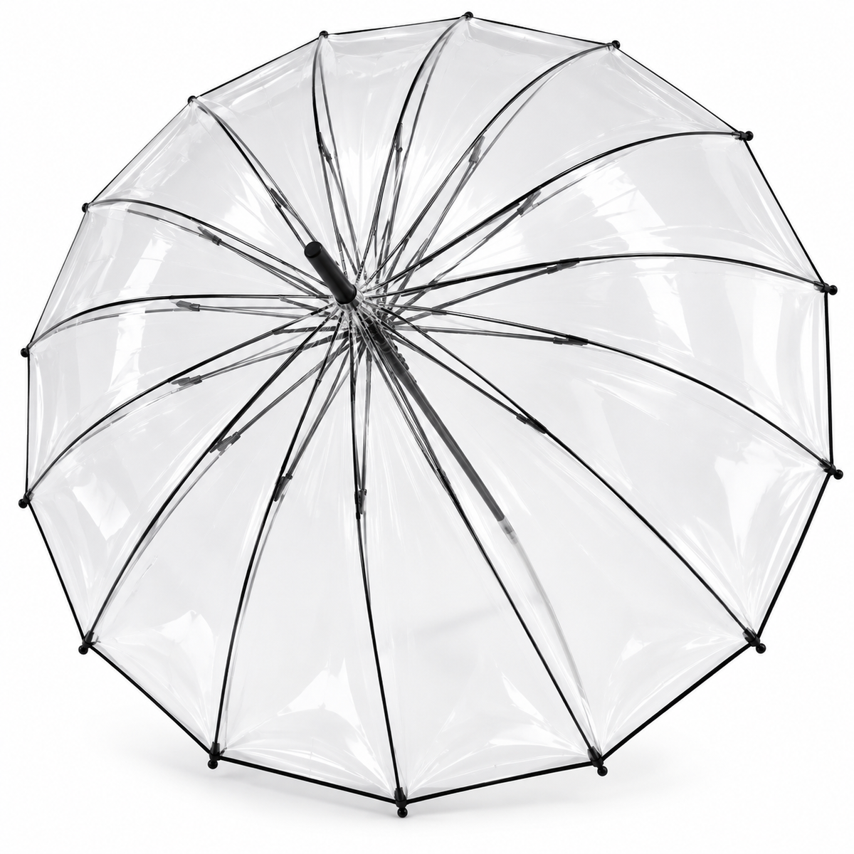 PARASOL PRZEZROCZYSTY Z CZARNYM WYKOŃCZENIEM 93CM 16 ROZPÓRNIKÓW E2021 EMAJ