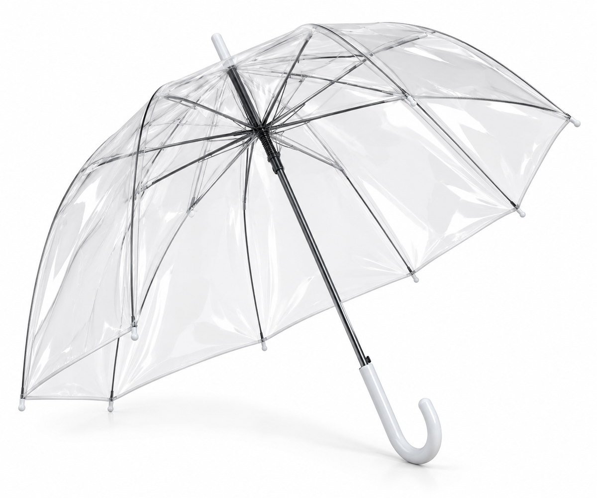 PARASOL DAMSKI PRZEZROCZYSTY 100CM AUTOMAT BIAŁA RĄCZKA 83CM E2023 EMAJ