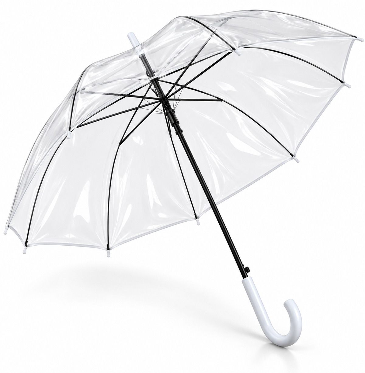 PARASOL DAMSKI PRZEZROCZYSTY 100CM AUTOMAT BIAŁA RĄCZKA 83CM E2023 EMAJ