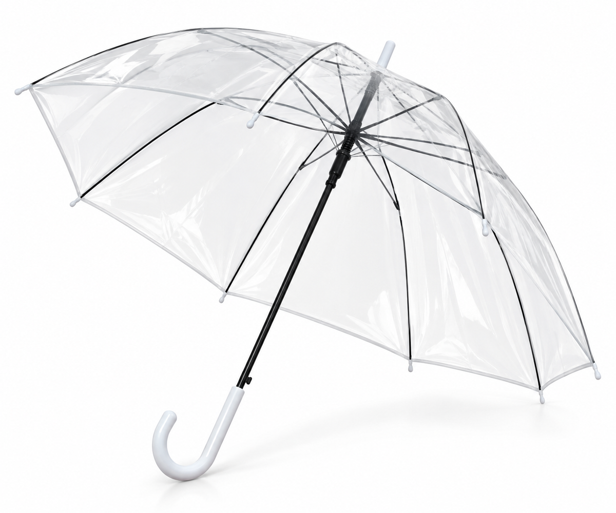 PARASOL DAMSKI PRZEZROCZYSTY 100CM AUTOMAT BIAŁA RĄCZKA 83CM E2023 EMAJ