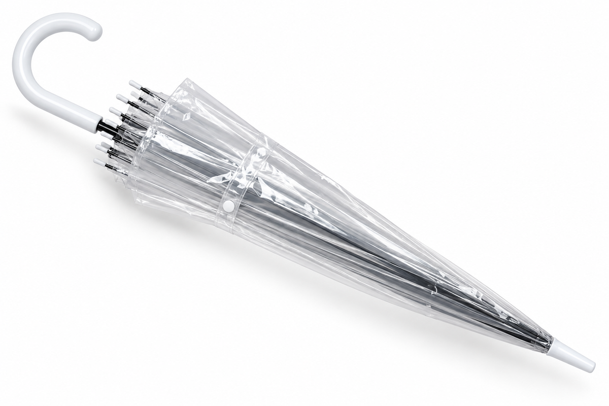 PARASOL DAMSKI PRZEZROCZYSTY 100CM AUTOMAT BIAŁA RĄCZKA 83CM E2023 EMAJ