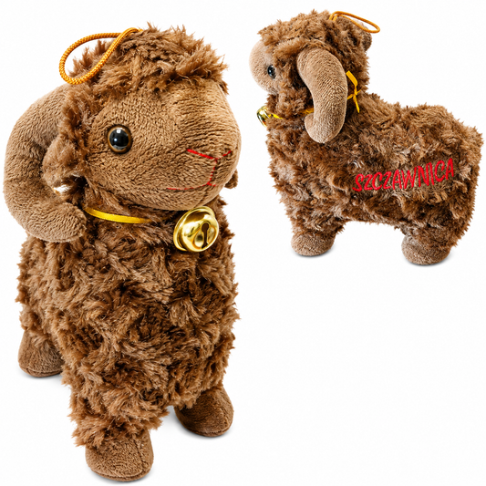MASKOTKA OWCA BRĄZOWA 25CM OWIECZKA Z NAPISEM SZCZAWNICA Z DZWONECZKIEM E2788 EMAJ