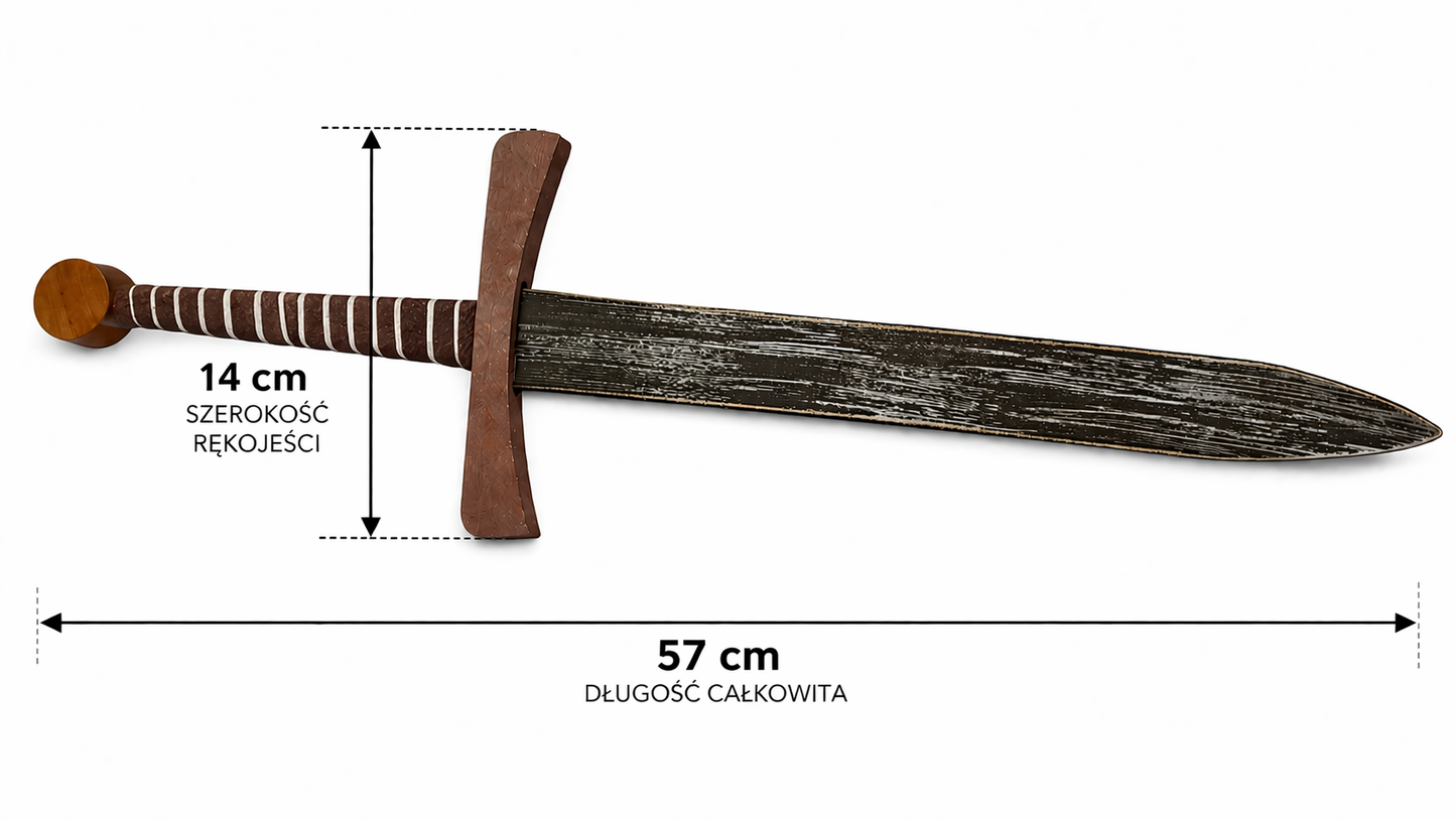 DREWNIANY MIECZ RYCERSKI STYLIZOWANY 57cm REKWIZYT ZABAWKA E1192 EMAJ