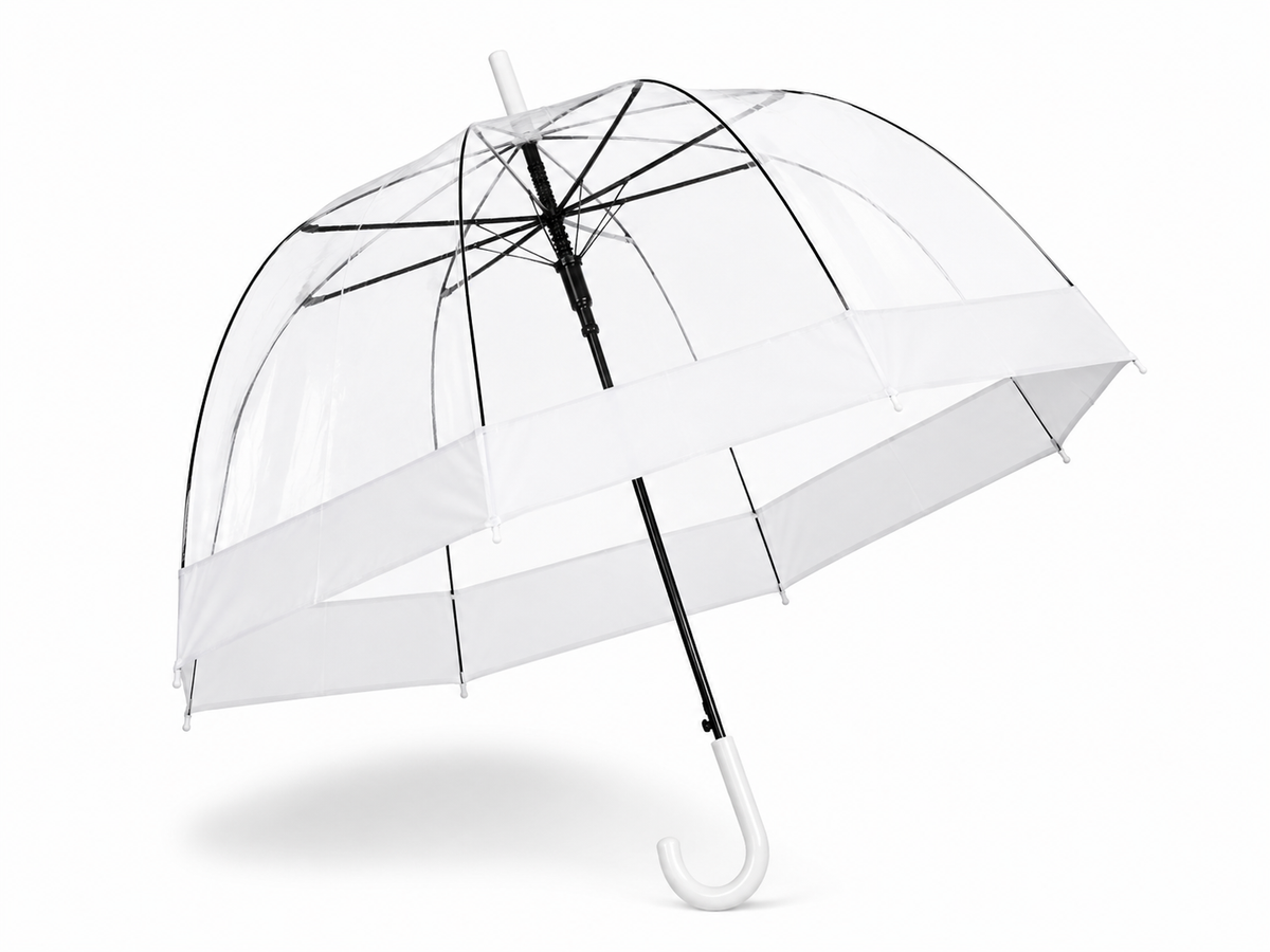 PARASOL DZIECIĘCY TRANSPARENTNY Z KOLOROWĄ OBWOLUTĄ ŚR 85CM E2024 EMAJ