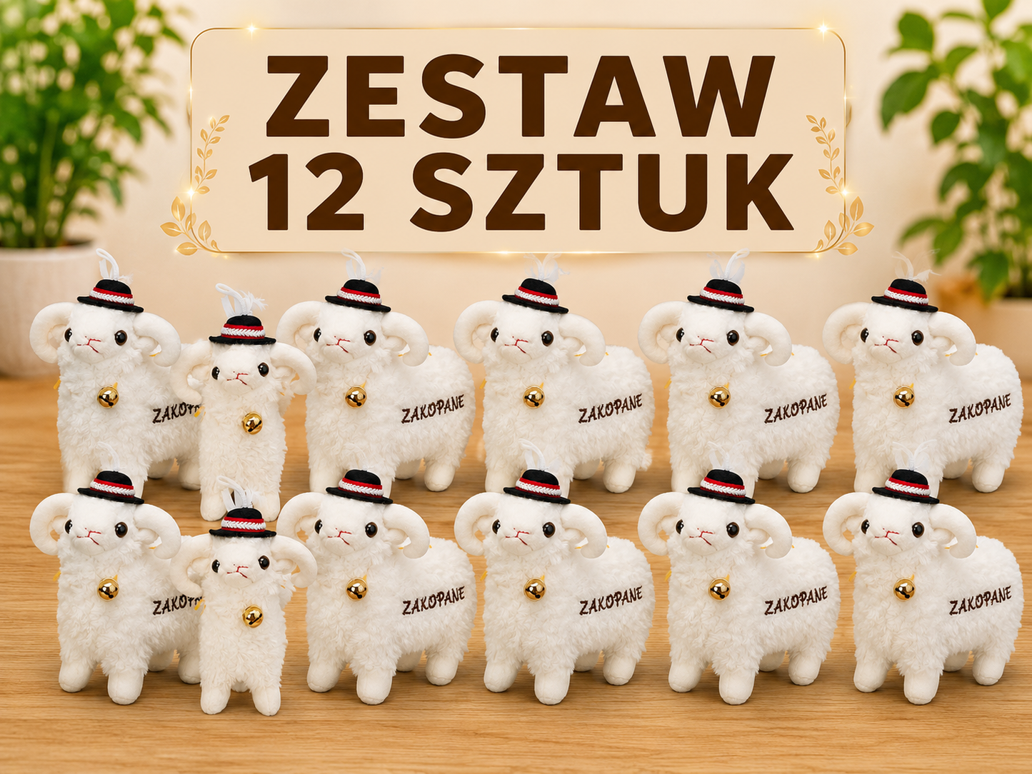 MASKOTKA OWIECZKA W GÓRALSKIM KAPELUSZU BECZĄCA OWCA Z NAPISEM ZAKOPANE 17CM – ZESTAW 12SZTUK E0766 EMAJ