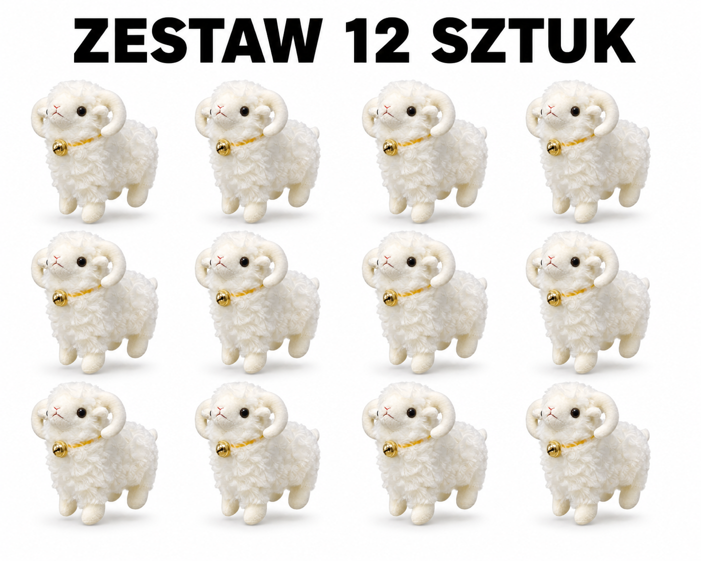 MASKOTKA OWIECZKA ZESTAW 12 sztuk BECZĄCA OWCA BEZ NAPISU BARANEK 25CM E0767 EMAJ