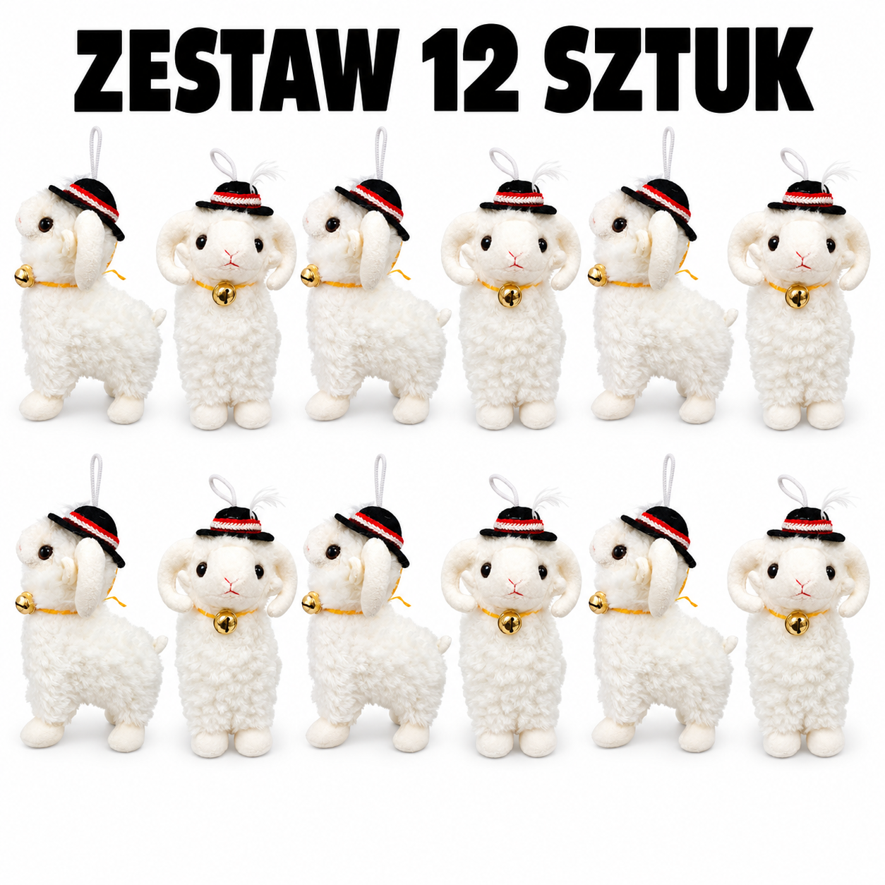 MASKOTKA OWIECZKA W GÓRALSKIM KAPELUSZU– ZESTAW 12 SZTUK  BECZĄCA OWCA BEZ NAPISU 17CM E0766 EMAJ