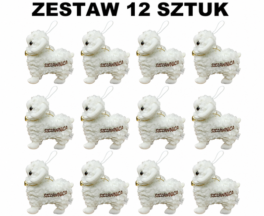 MASKOTKA OWIECZKA ZESTAW 12szt BECZĄCA OWCA SZCZAWNICA BARANEK 25CM E0767 EMAJ