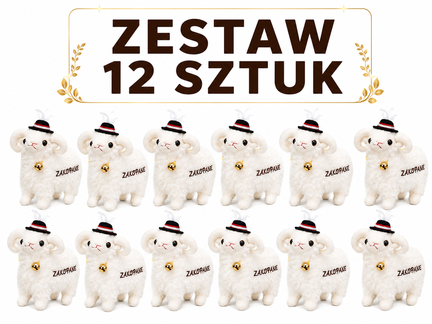 MASKOTKA OWIECZKA W GÓRALSKIM KAPELUSZU– ZESTAW 12 SZTUK BECZĄCA OWCA ZAKOPANE 25CM E0767-K EMAJ