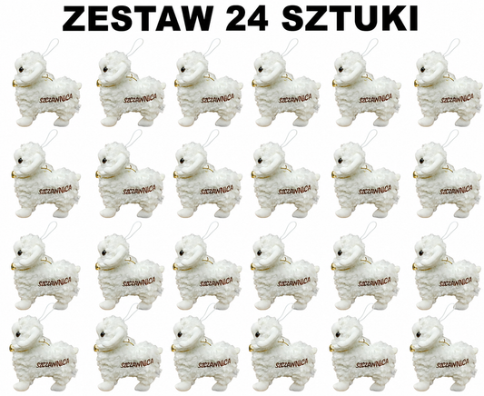 MASKOTKA OWIECZKA ZESTAW 24 SZTUKI BECZĄCA OWCA SZCZAWNICA BARANEK 17 CM E0766 EMAJ