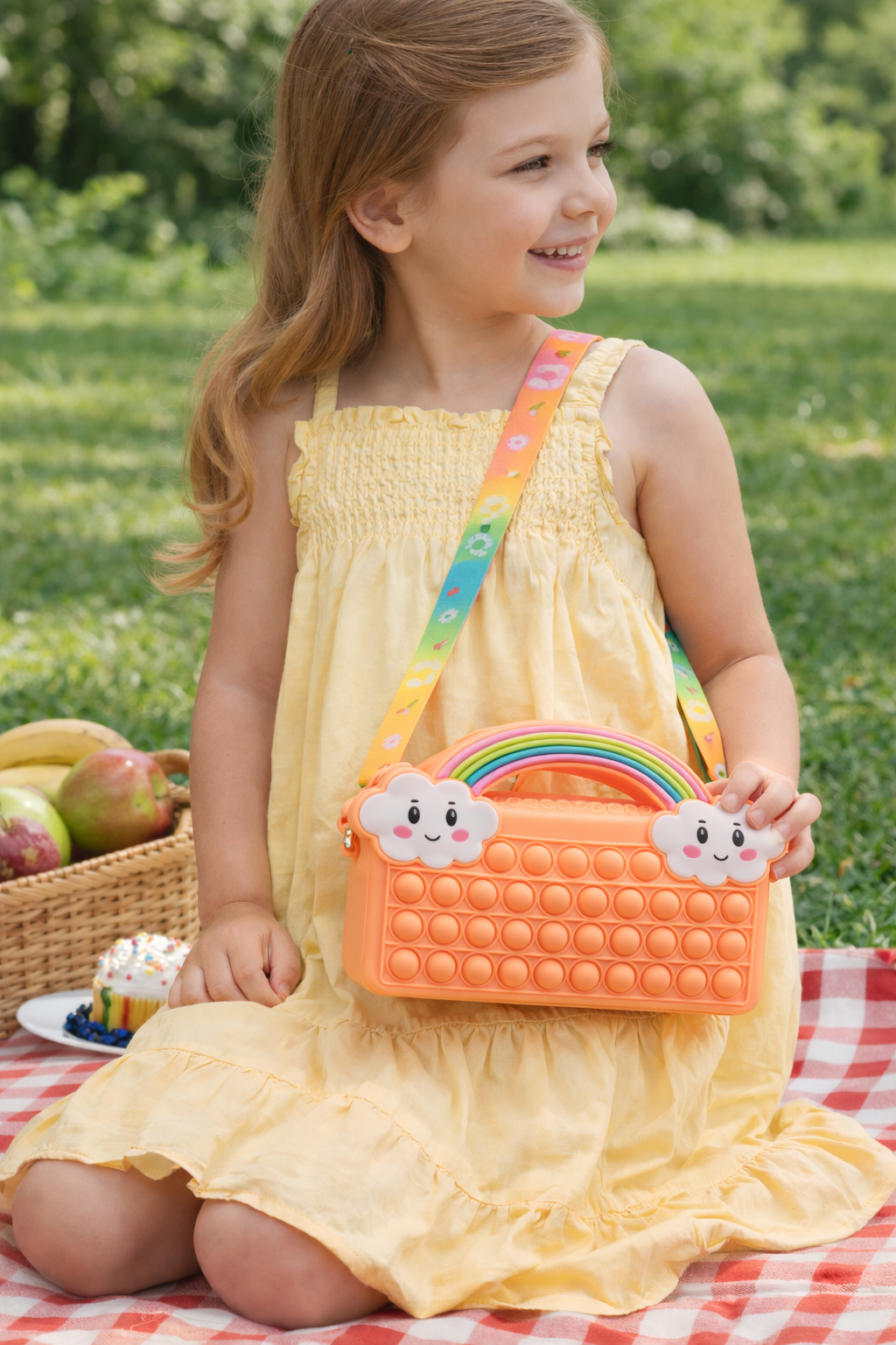 TOREBKA PIÓRNIK KOSMETYCZKA POP-IT TĘCZA Z CHMURKĄ SUWAK 21CM E1345 EMAJ