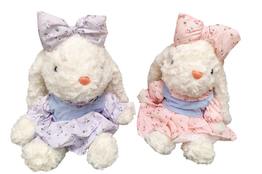MASKOTKA KRÓLIK ZAJĄC W SIELSKIEJ SUKIENCE W KWIATKI 34CM E2633 EMAJ