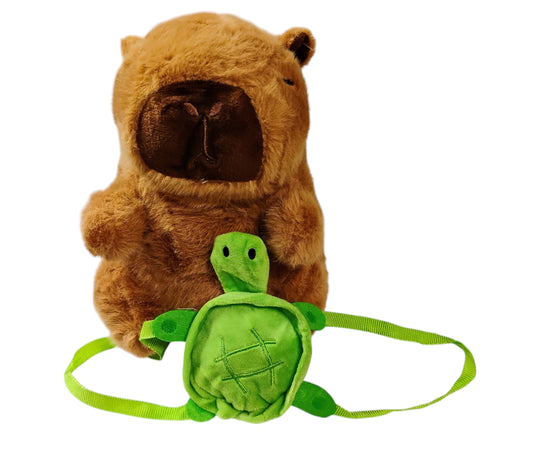 MASKOTKA PLUSZOWA MIŚ KAPIBARA PLECAK ZIELONY ŻÓŁWIK 20CM E2644 EMAJ