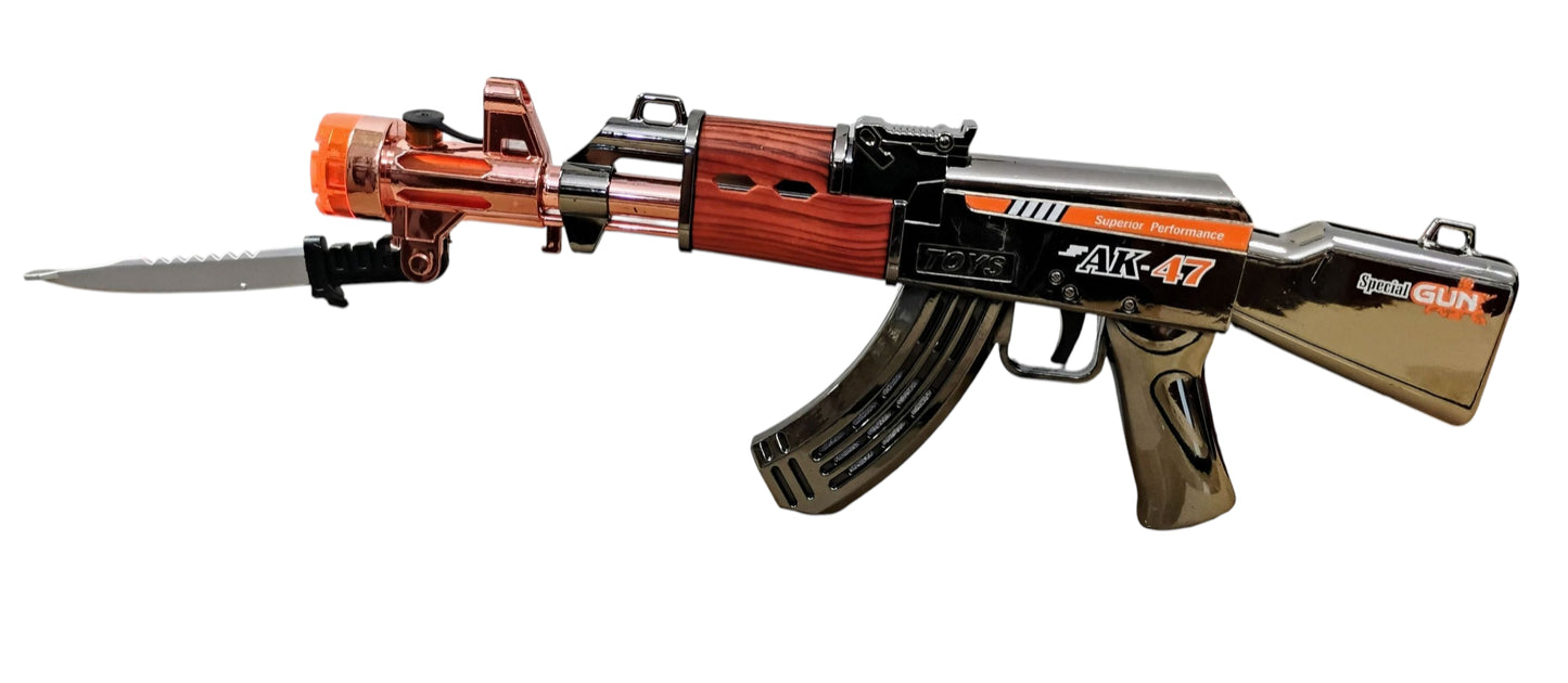 KARABIN AK-47 ZABAWKA Z BAGNETEM PARĄ WODNĄ EFEKT LED DŹWIĘK 44CM E2614 EMAJ