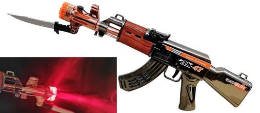 KARABIN AK-47 ZABAWKA Z BAGNETEM PARĄ WODNĄ EFEKT LED DŹWIĘK 44CM E2614 EMAJ