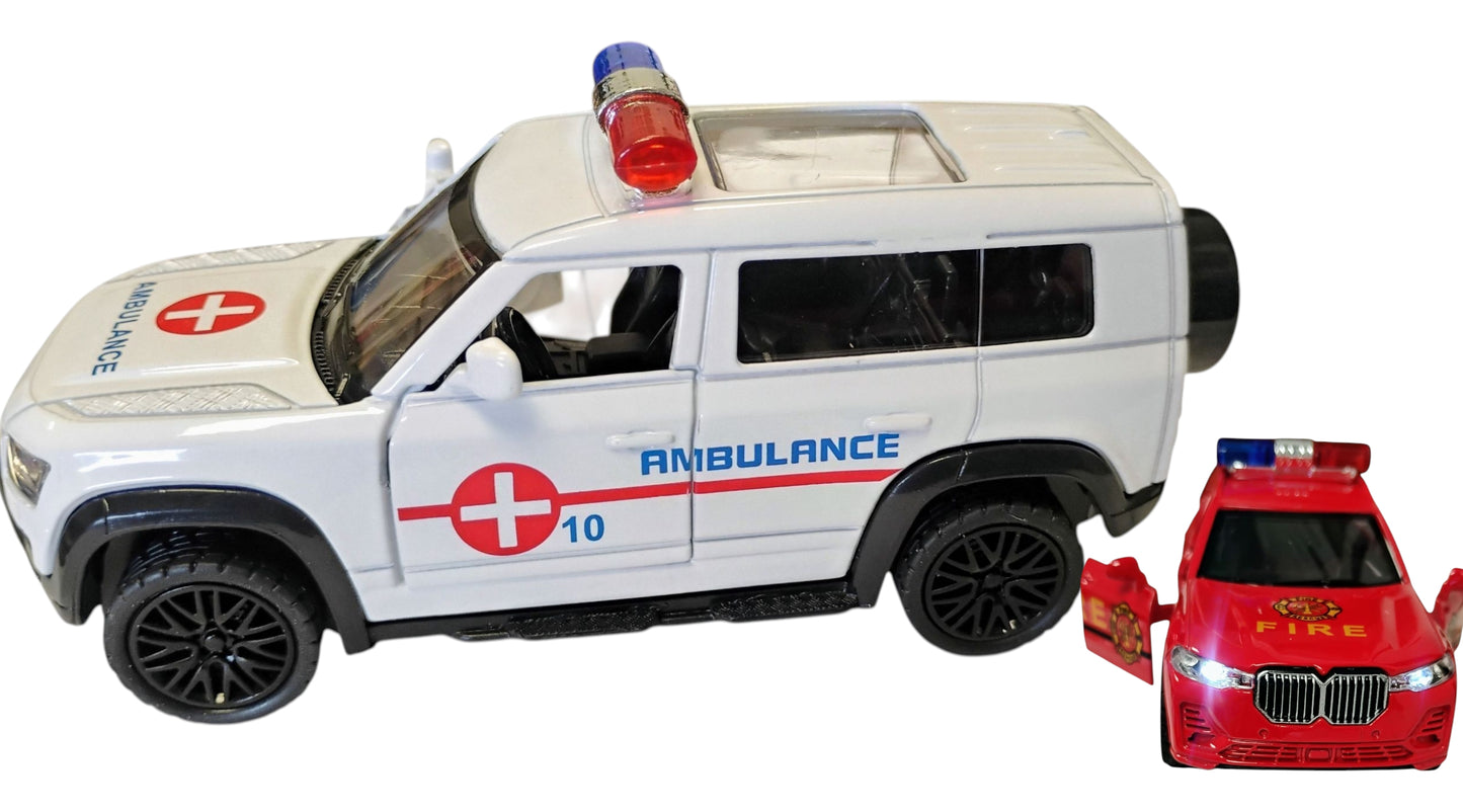 AUTO METAL 12CM POLICJA STRAŻ AMBULANS PULL-BACK DŹWIĘK,SWIATŁA E2521 EMAJ