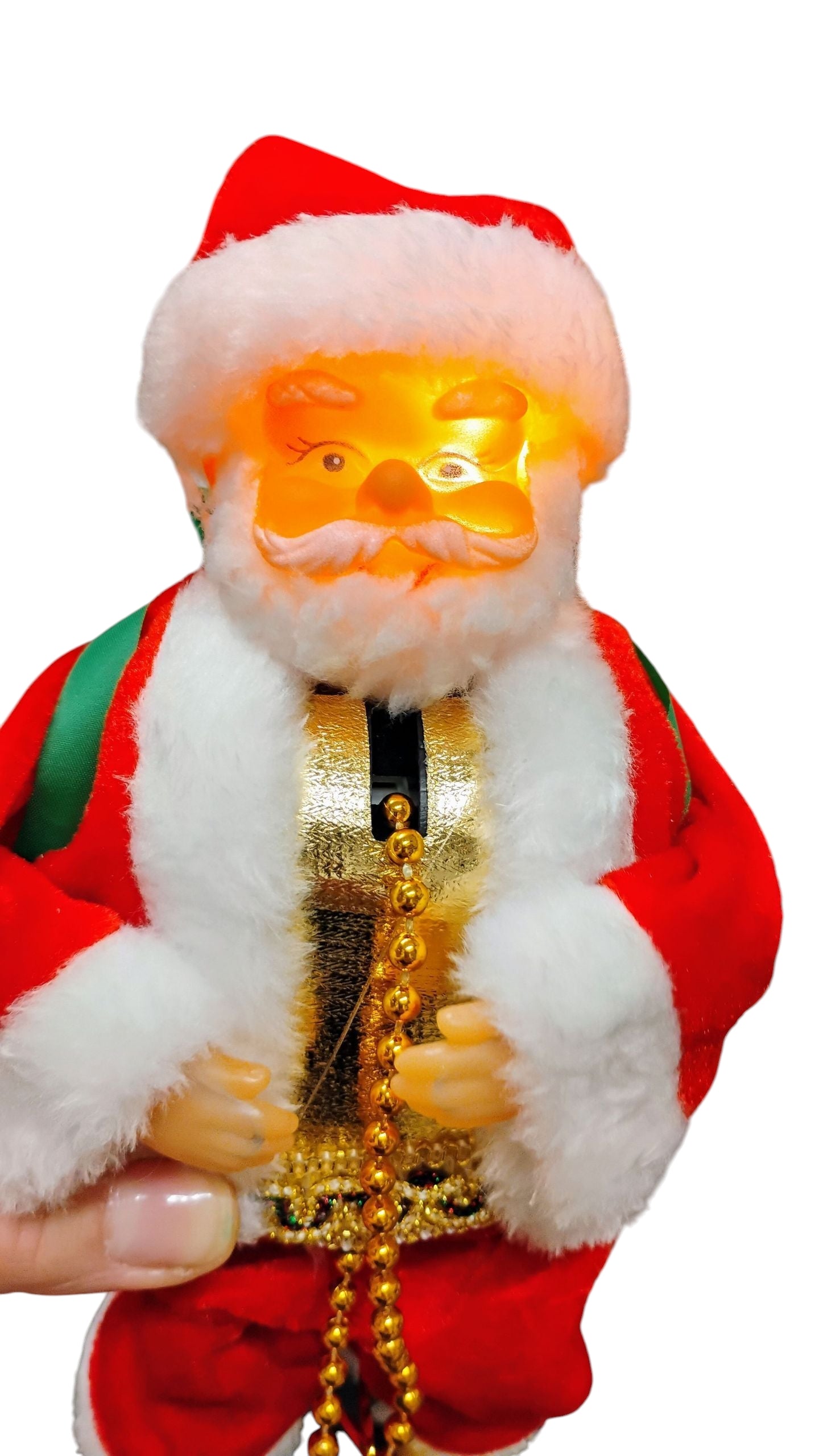 MIKOŁAJ WSPINAJĄCY SIĘ PO ZŁOTEJ LINIE MELODIA ŚWIATŁO 24CM MAGICZNA OZDOBA EMAJ