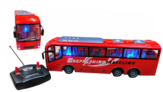 AUTOBUS CZERWONY ZDALNIE STEROWANY + PILOT RC 32CM LED, DŹWIĘKI E2596 EMAJ