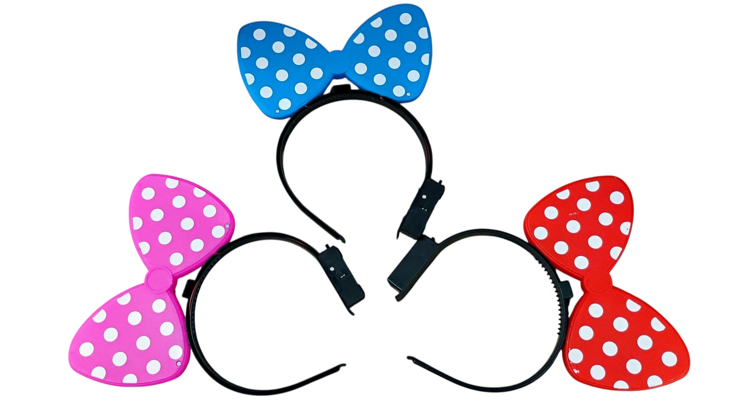 OPASKA LED KOKARDKA MYSZKA W GROSZKI ŚWIECĄCA 3 KOLORY DO WYBORU E0158 EMAJ