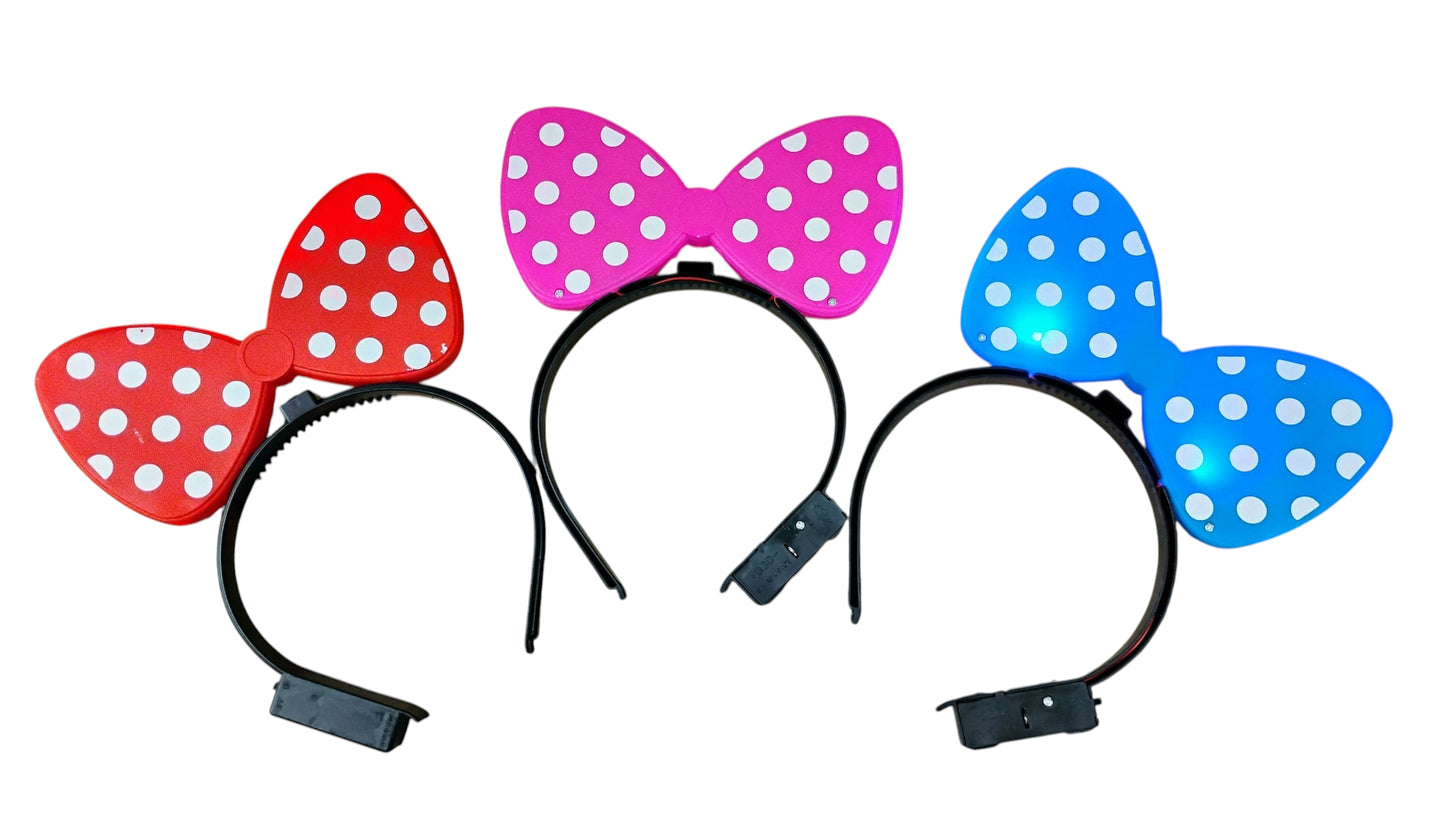 OPASKA LED KOKARDKA MYSZKA W GROSZKI ŚWIECĄCA 3 KOLORY DO WYBORU E0158 EMAJ