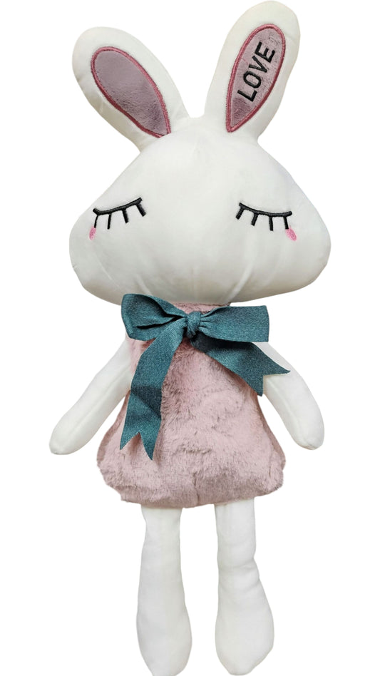 MASKOTKA PANI KRÓLIK LOVE W FUTERKU ZAMKNIĘTE OCZKA 45CM KOKARDA E2226 EMAJ