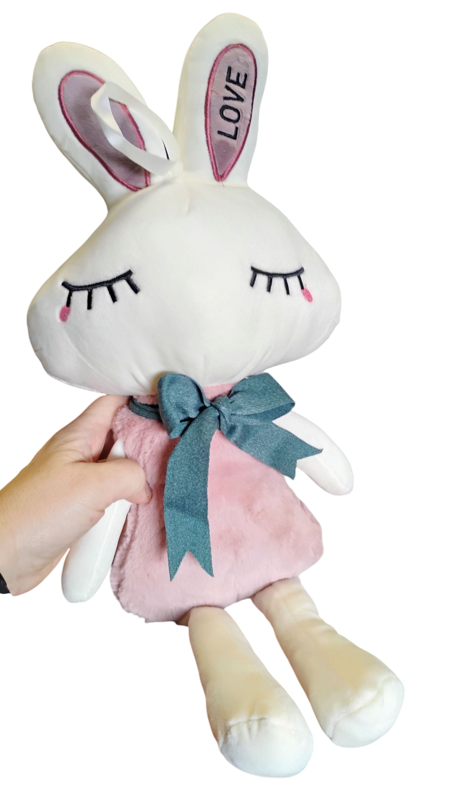 MASKOTKA PANI KRÓLIK LOVE W FUTERKU ZAMKNIĘTE OCZKA 45CM KOKARDA E2226 EMAJ