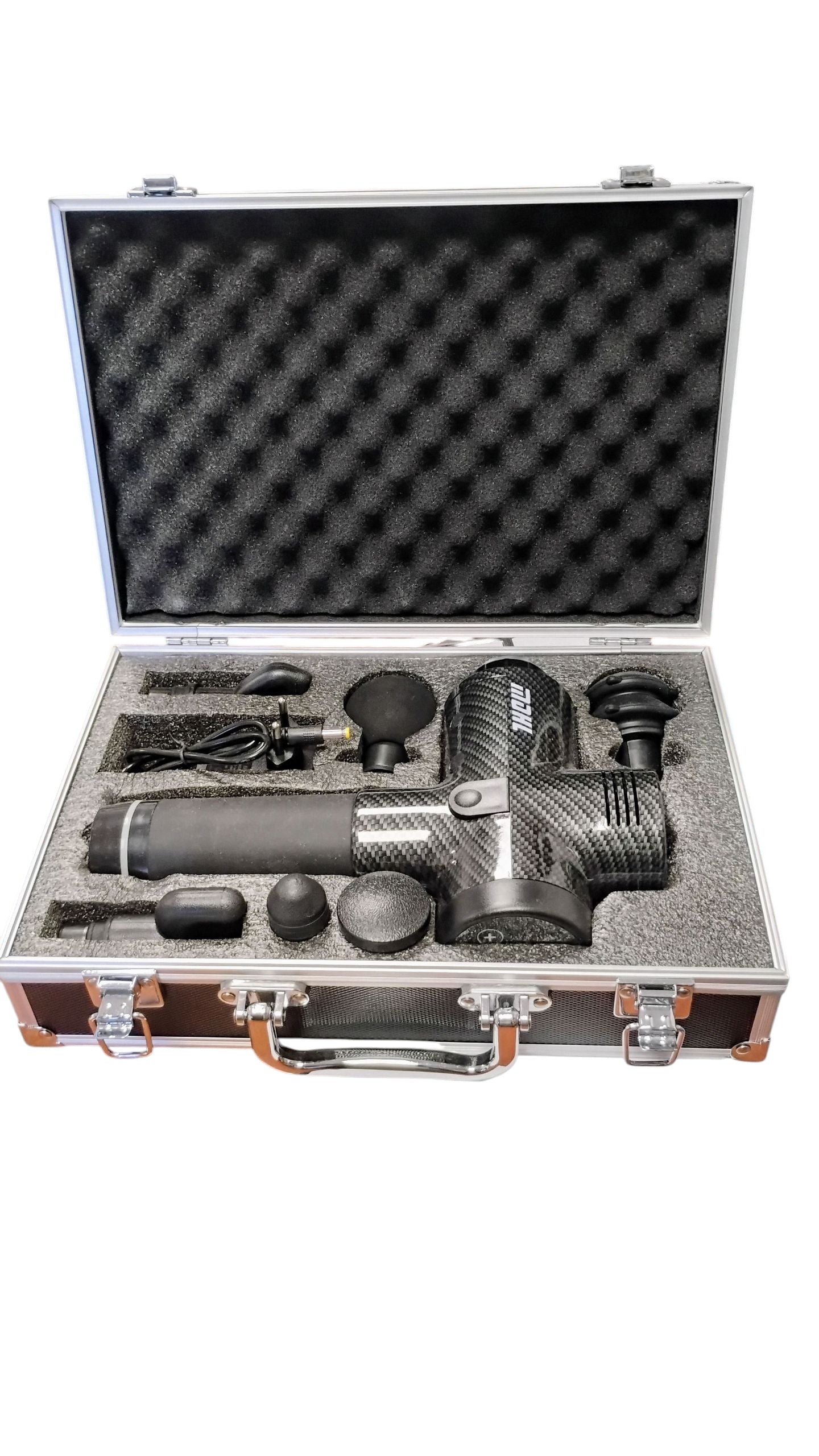 PISTOLET DO MASAŻU MASAŻER WALIZKA KOMPLETNY ZESTAW 6 GŁOWIC E2659 EMAJ