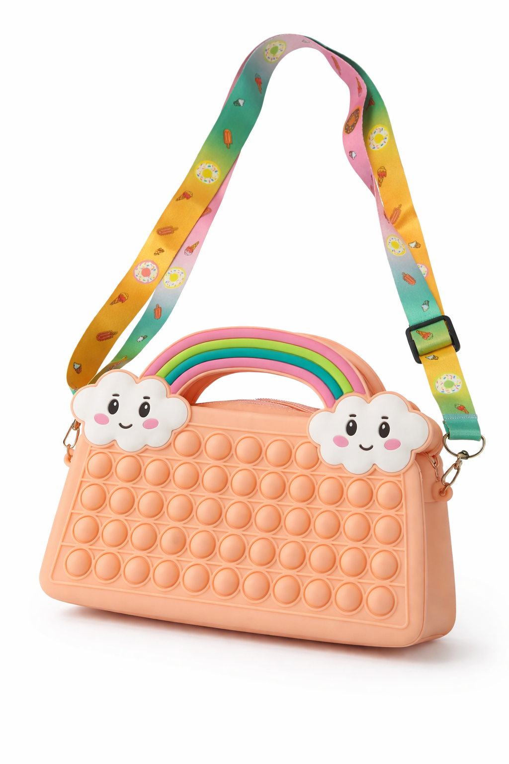 TOREBKA PIÓRNIK KOSMETYCZKA POP-IT TĘCZA Z CHMURKĄ SUWAK 21CM E1345 EMAJ