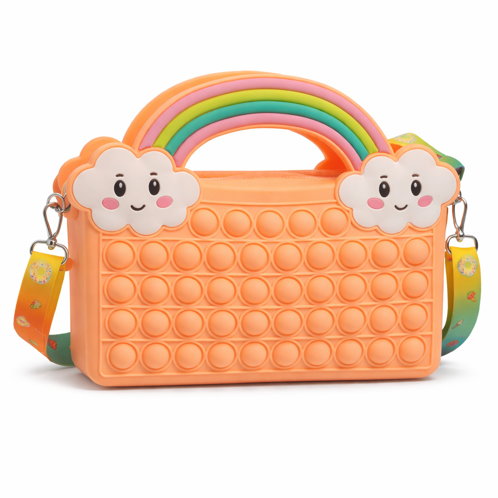 TOREBKA PIÓRNIK KOSMETYCZKA POP-IT TĘCZA Z CHMURKĄ SUWAK 21CM E1345 EMAJ