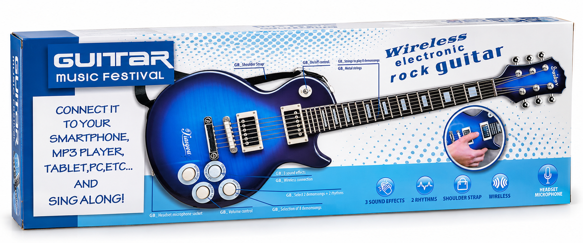 DUŻA GITARA ELEKTRONICZNA DLA DZIECI 69CM BLUETOOTH MIKROFON E2811 EMAJ