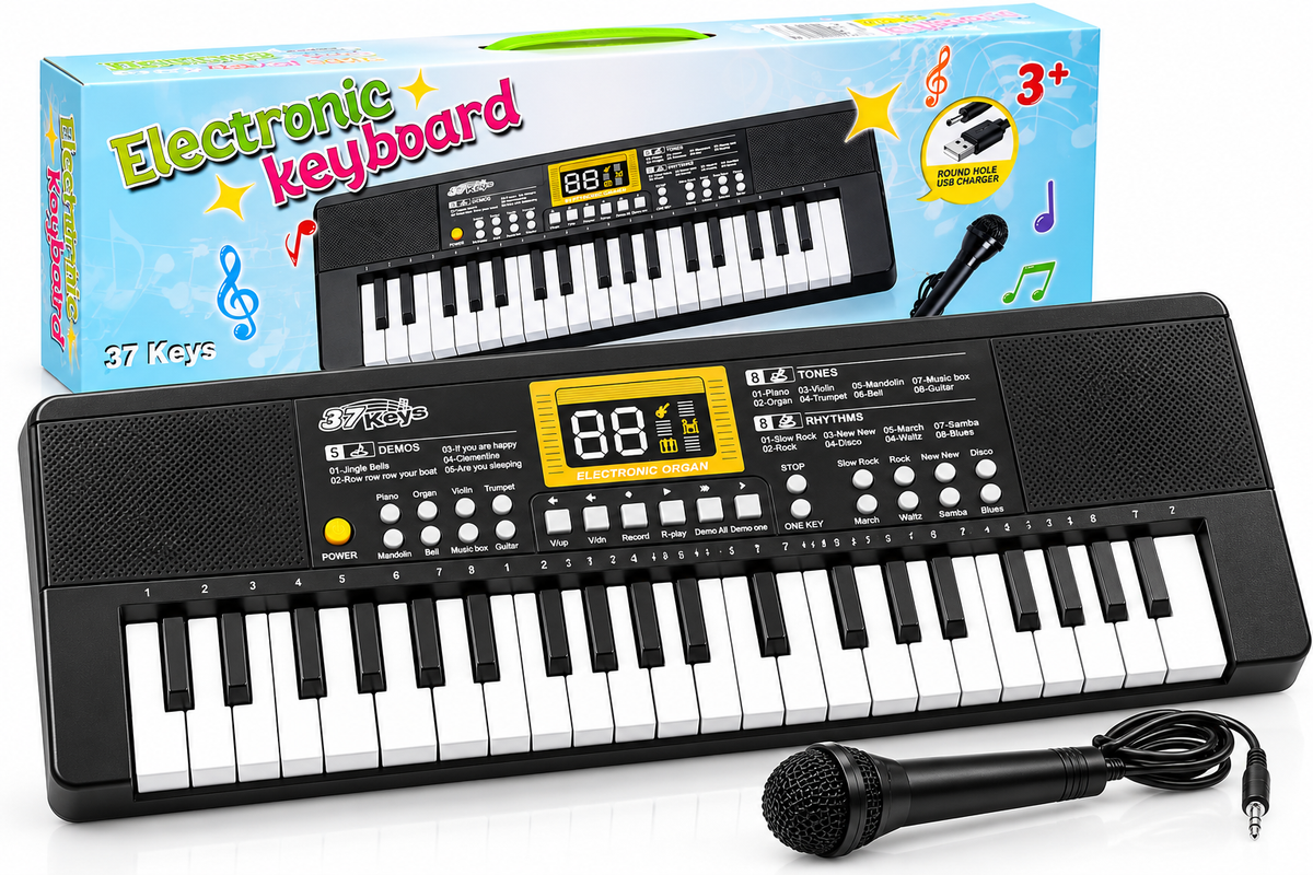 KEYBOARD DLA DZIECI 37 KLAWISZY ZABAWKA PIANINKO MIKROFON USB E2803 EMAJ