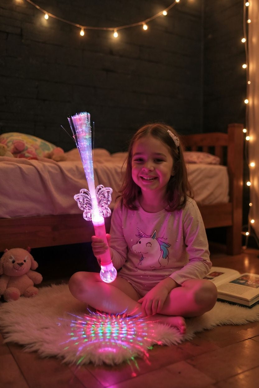MAGICZNA RÓŻDŻKA LED MOTYLEK  ŚWIECĄCA ZABAWKA 2 KOLORY KULA DISCO 40CM E2091 EMAJ