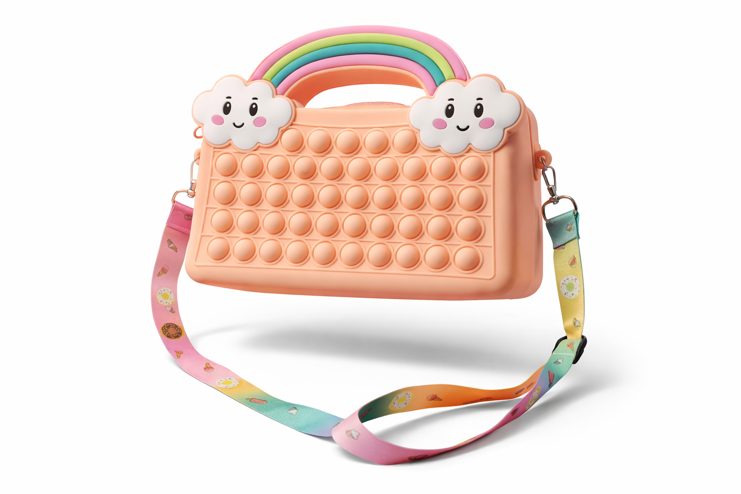 TOREBKA PIÓRNIK KOSMETYCZKA POP-IT TĘCZA Z CHMURKĄ SUWAK 21CM E1345 EMAJ