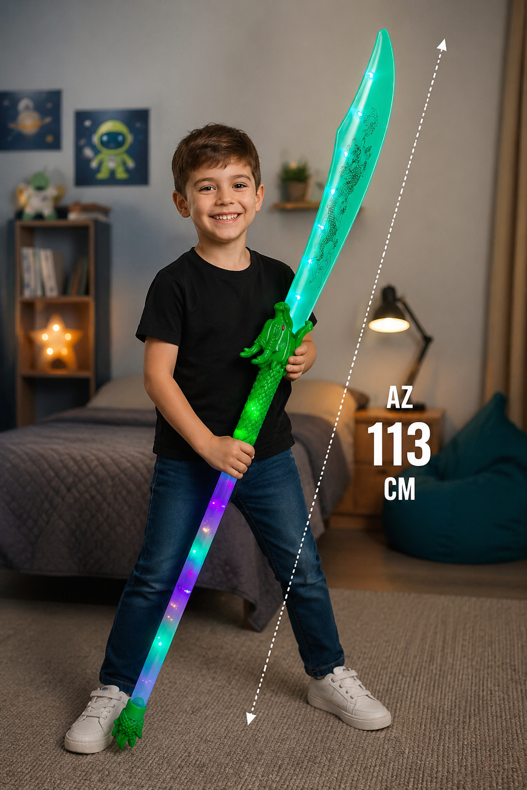 MIECZ ŚWIETLNY SZABLA SMOK LED DŹWIĘK 113CM ROZKŁADANY 2w1 E2090 EMAJ