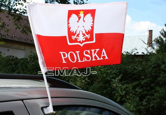 HURT Polska auto flaga FLAGI SAMOCHODOWE NA SZYBĘ EMAJ